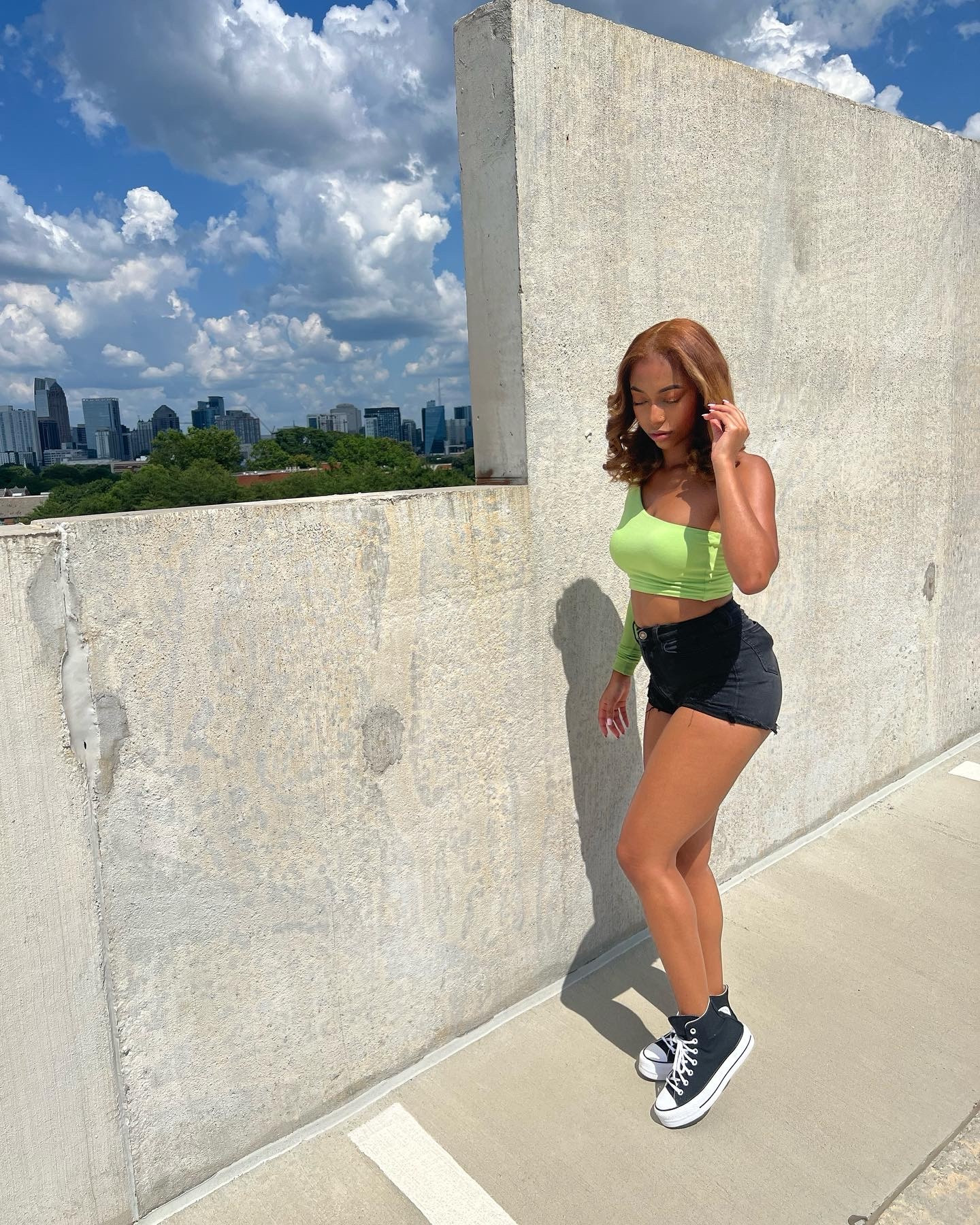 The perfect spring/summer casual outfit✨

Sizes:
Green one shoulder crop top: S
Black distressed denim shorts: M
Platform converse: 7

#LTKSeasonal #LTKfindsunder100 #LTKshoecrush