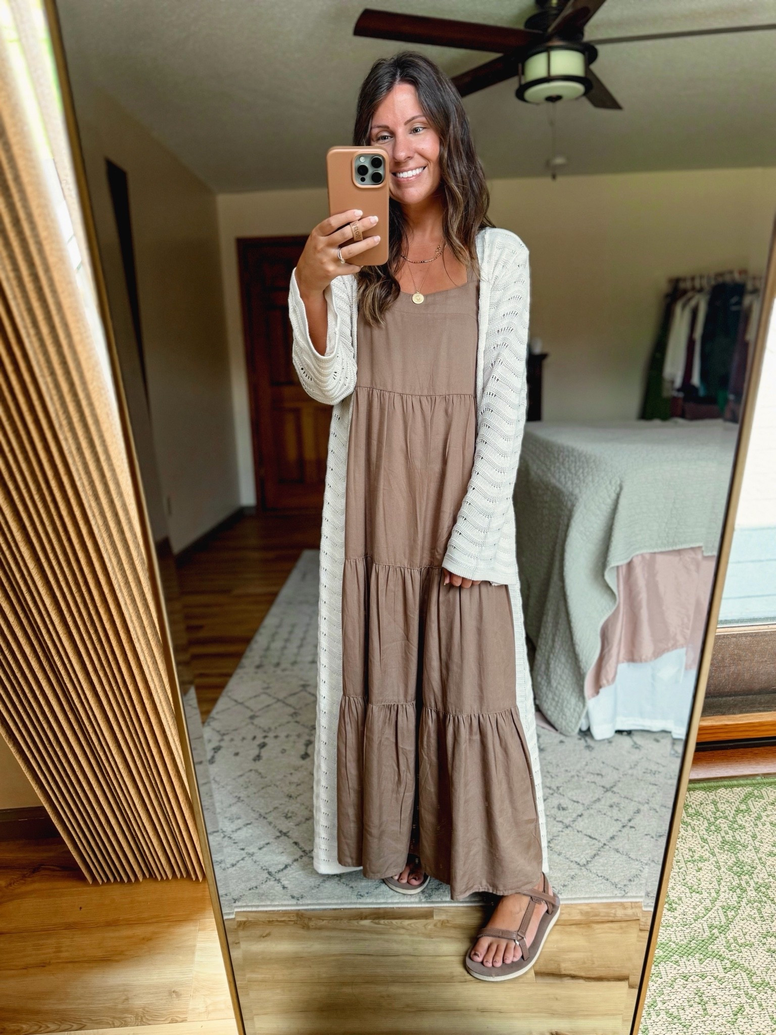 Wearing size xs in this dress (I also own in the olive oil green color) and my true size 6 in my teva sandals. My cardigan is older, so linked similar 
My beaded necklace is sold out, so I linked similar.

#LTKPetite #LTKootd #LTKSeasonal