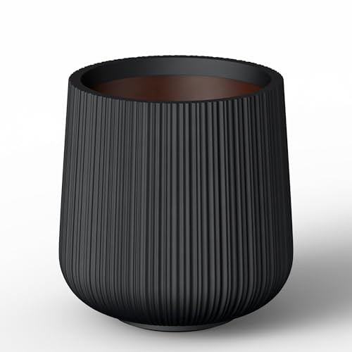 Kante 13.0" Dia Round Fluted Concrete Planter, Large Plant Pot with Drainage, Smooth Black Finish with Painted Interior, for Indoor and Outdoor Use | Amazon (US)