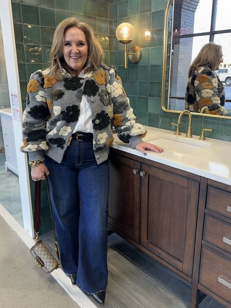 I seriously considered this tile for my bathroom remodel. Opted for a different one. 
My little jacket/sweater was perfect for the cold. Wearing an XL. 
LOVE my mother denim. They are premium denim that if budget allows I think every closet deserves a pair. Nice stretch. Soft denim. Wearing a size 32  

#LTKsalealert #LTKmidsize #LTKover40