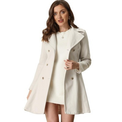 INSPIRE CHIC Women's Winter Long Lapel Collar Double Breast Coats Large Cream White | Target