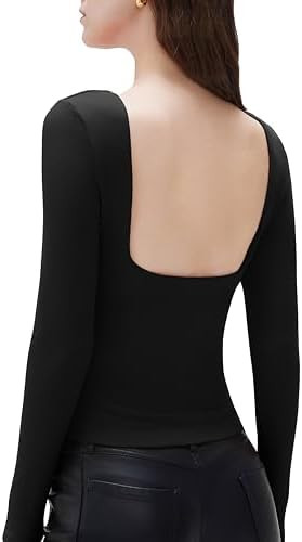 SUUKSESS Women Backless Going Out Tops Padded Modal Basic Long Sleeve Shirts | Amazon (US)