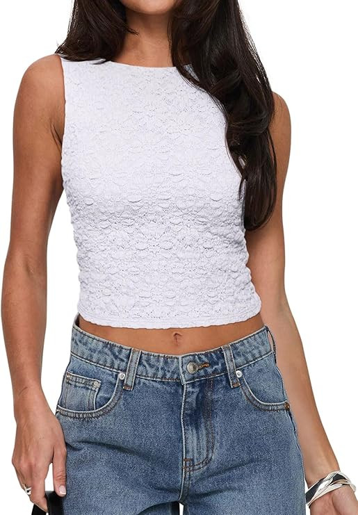 REORIA Women's Sexy Open Back High Neck Sleeveless Tank Top Y2k Lace Twist Backless Crop Tops | Amazon (US)