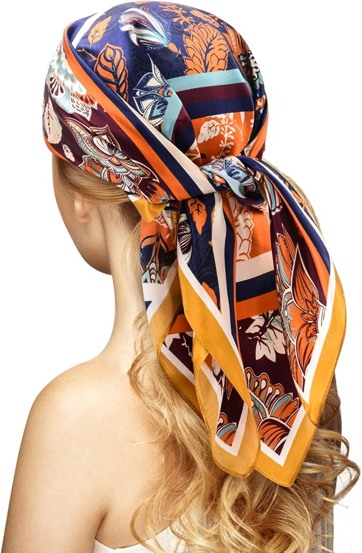 100% Silk Head Scarf for Women - 27" Hair Scarves Satin Head Scarf Bandanas Square Silk Hair Night S | Amazon (US)