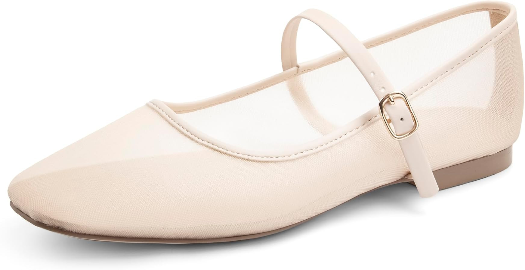 Mesh Ballet Flats Square Toe Mary Jane Flats Buckle Women Comfy Causal Dress Shoes | Amazon (US)