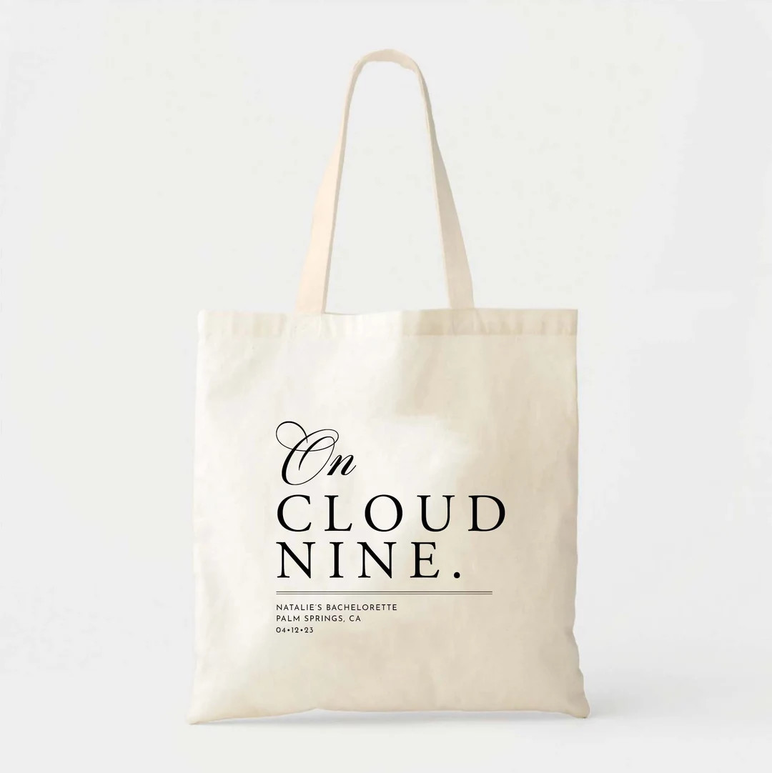 Cloud Nine Bachelorette Tote - Brides On Cloud 9 - Custom Bride Tote - Bachelorette Welcome Gift ... | Etsy (US)