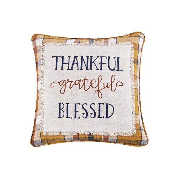 Mainstays, Thankful Grateful Plaid Decorative Pillow, Square, 18” x 18”, Orange, 1 Piece - Wa... | Walmart (US)