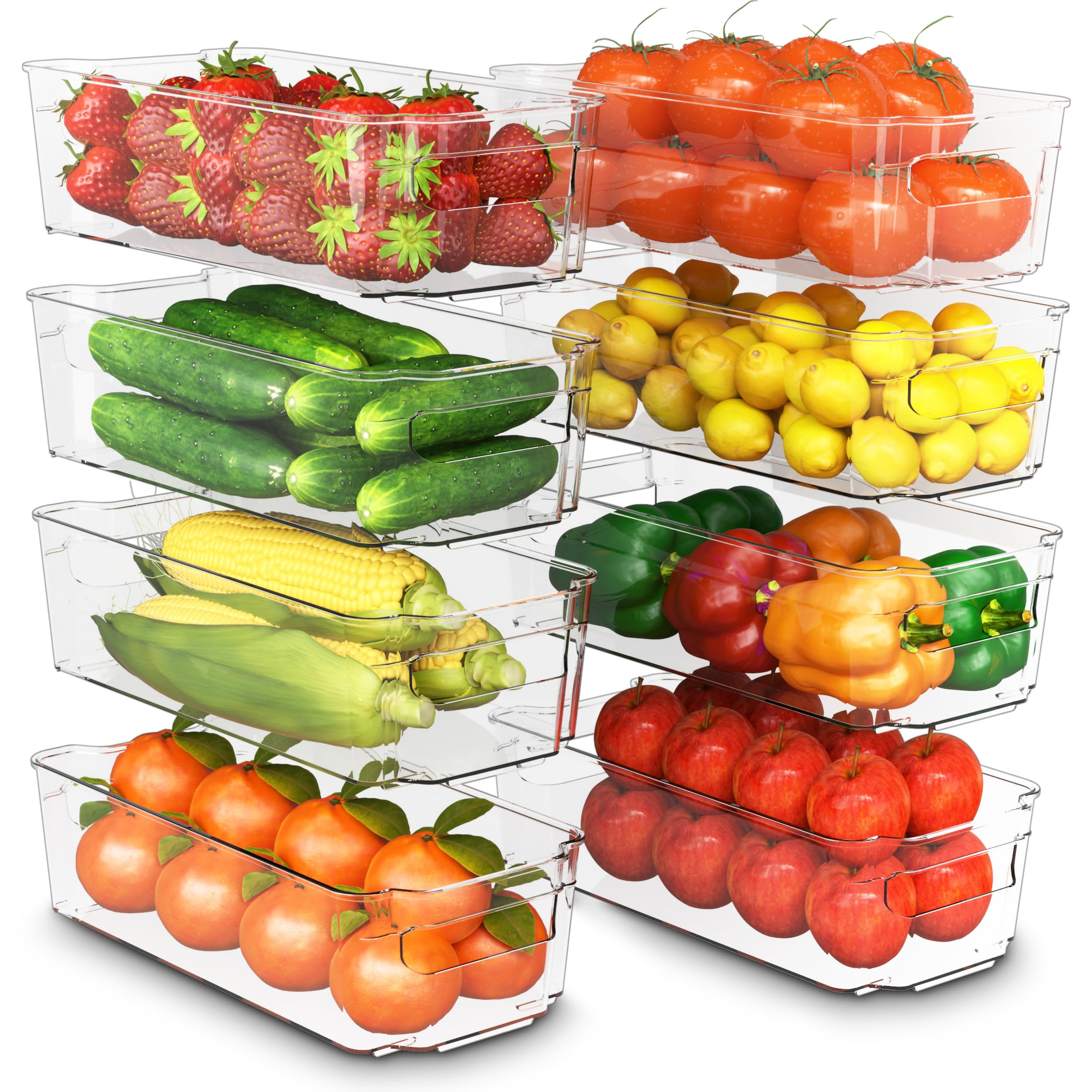 KICHLY Stackable Fridge Organisers - Set of 8 Storage Containers with Handles - Multipurpose Orga... | Amazon (UK)