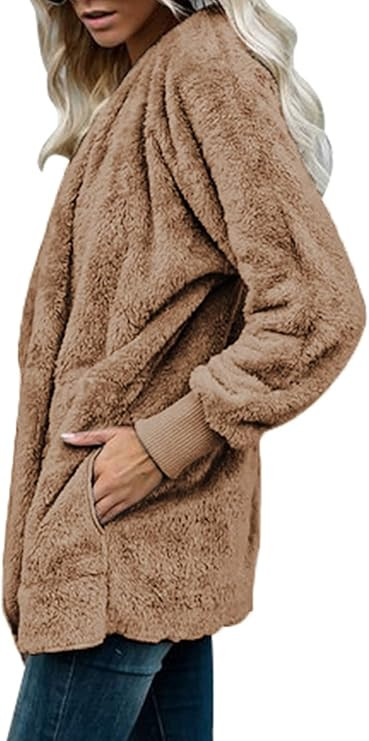 Dokotoo Womens 2024 Winter Long Sleeve Solid Fuzzy Fleece Open Front Hooded Cardigans Jacket Coat... | Amazon (US)