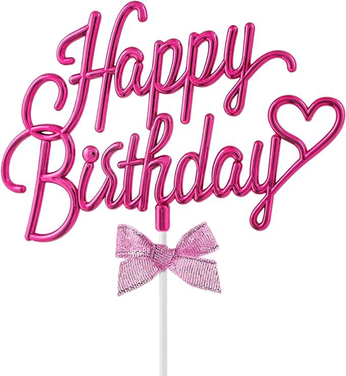 Hot Pink Happy Birthday Cake Topper Plastic - 3D Double Sided Happy Birthday Sign for Cake with B... | Amazon (US)