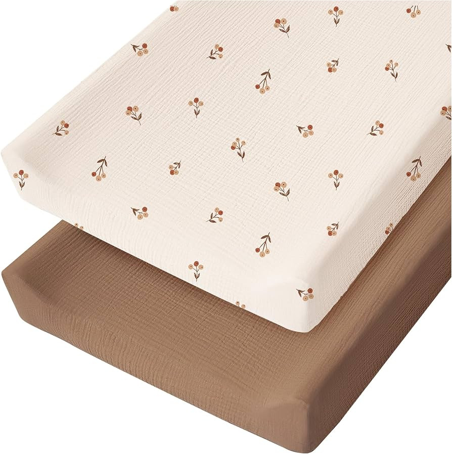 Konssy 2 Pack Muslin Changing Pad Cover for Baby Girls Boys 100% Cotton Fitted Diaper Changing Ta... | Amazon (US)