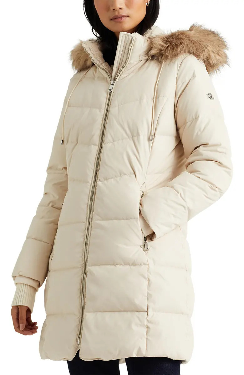 Lauren Ralph Lauren Faux Shearling & Faux Fur Trim Hooded Down Puffer Coat | Nordstrom | Nordstrom