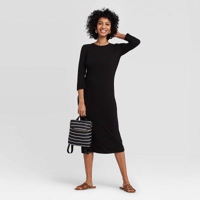 Women's Long Sleeve Scoop Neck Rib Knit Midi Dress - A New Day™ | Target