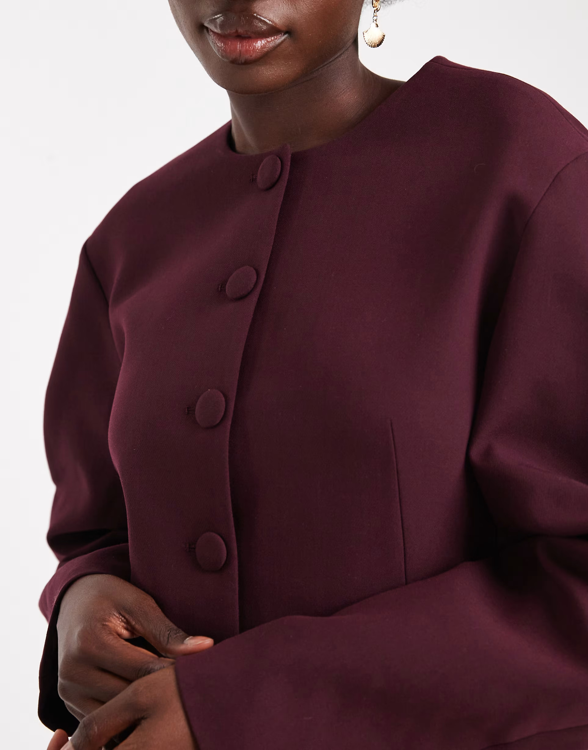 ASOS DESIGN cocoon sleeve collarless blazer in plum - part of a set | ASOS | ASOS (Global)