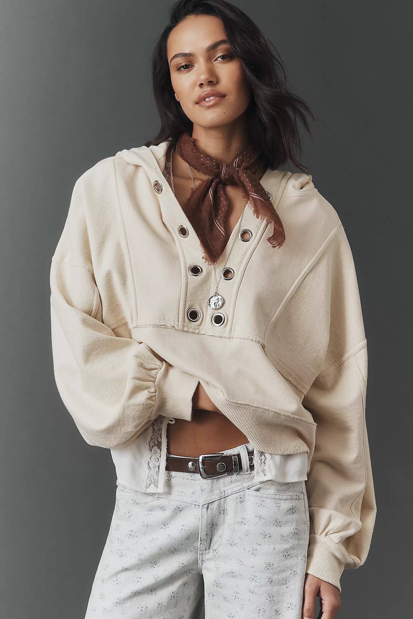 Pilcro Cotton Grommet Hooded Sweatshirt | Anthropologie (US)