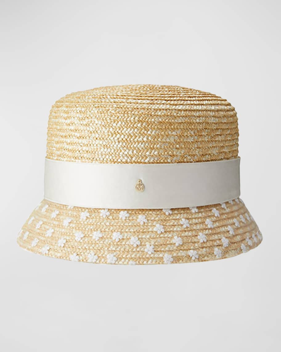 Maison Michel Kendall Mini Bridal Straw Bucket Hat | Neiman Marcus