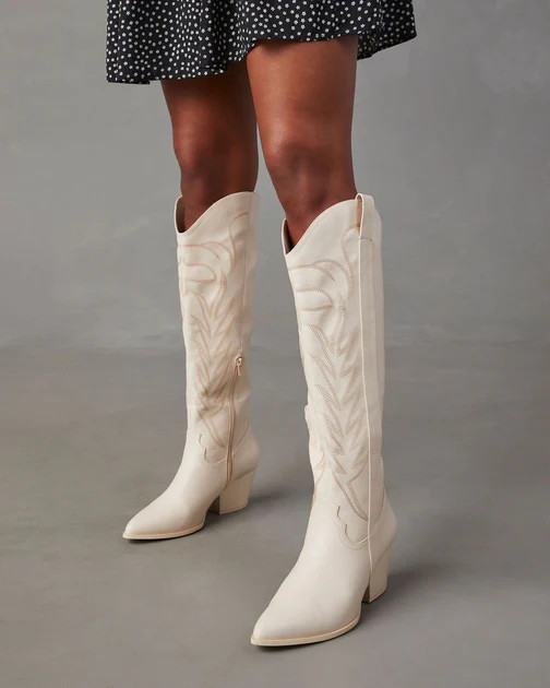 Mcentire Faux Leather Western Boots - Stone | VICI