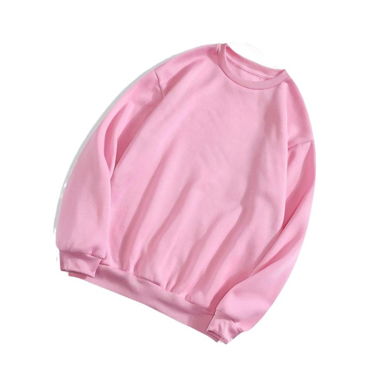 Casual Plain Round Neck Pullovers Long Sleeve Baby Pink Women Sweatshirts (Women's) | Walmart (US)