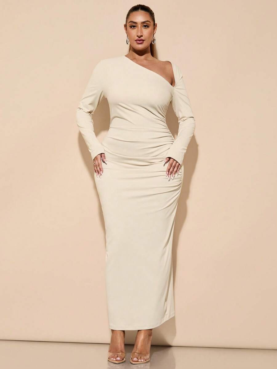 SHEIN BAE Plus Size Elegant Woman Long Sleeve Fitted Shirt, Asymmetric Asymmetric Neck Cut-Out Dr... | SHEIN