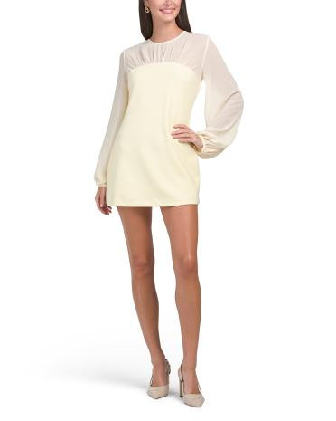 Mixed Media Mini Dress With Puff Sleeves | Mini Dresses | TJ Maxx | TJ Maxx