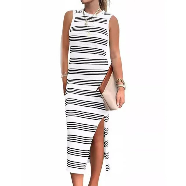 Summer Dresses for Women Casual Bodycon Sleeveless Boho Striped Party Beach Wedding Guest Dresses... | Walmart (US)