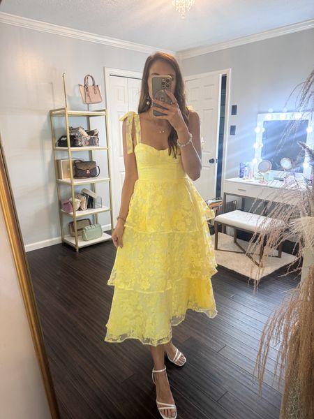 Yellow tiered girly dress 

#LTKStyleTip #LTKSeasonal #LTKFindsUnder100