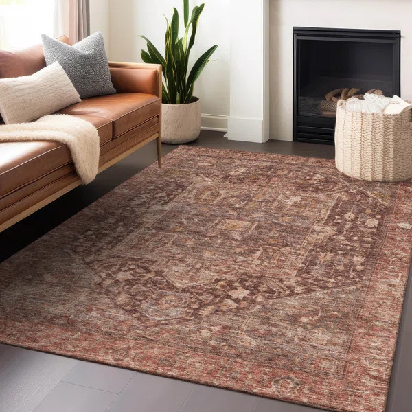 Machine Washable Indoor/Outdoor Claudian ACN1240 Burgundy Rug | Wayfair North America