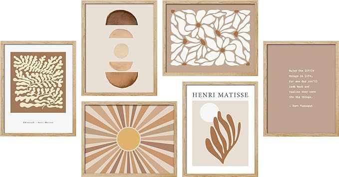 SIGNWIN Framed Brown Sunshine Plant Shapes Wall Art, Set of 6 Abstract Geometric Wall Décor Prin... | Amazon (US)