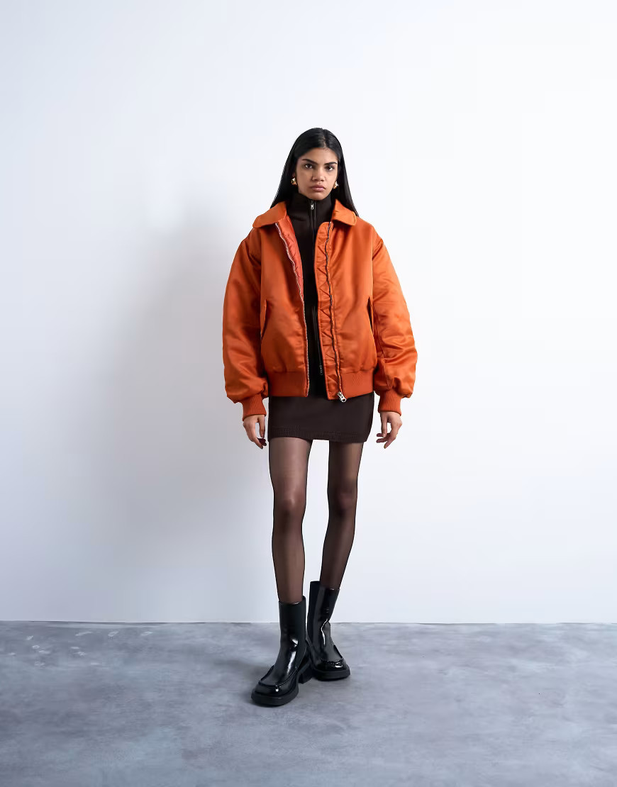 Topshop nylon bomber jacket in rust-Orange | ASOS (Global)