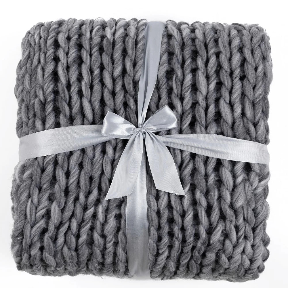 Silver One International Chunky Knitted Throw Blanket, Soft Grey Duo, 50" x 60" | Walmart (US)