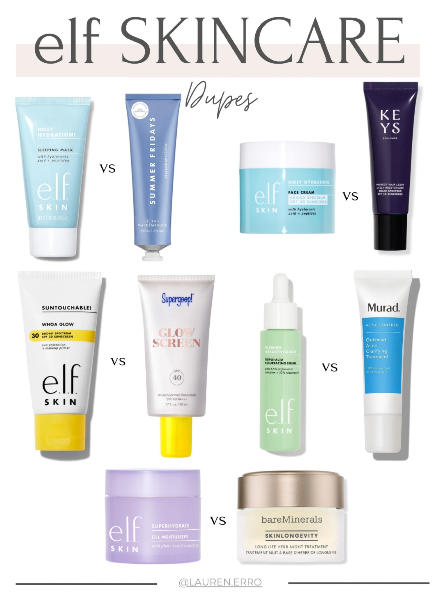 Elf skincare dupes! 
.
.
.
Elf sunscreen, supergoop dupe, elf holy hydration, keys soulcare dupe, summer Fridays dupe, bareminerals dupe, murad dupe

#LTKitbag #LTKbeauty #LTKfindsunder50