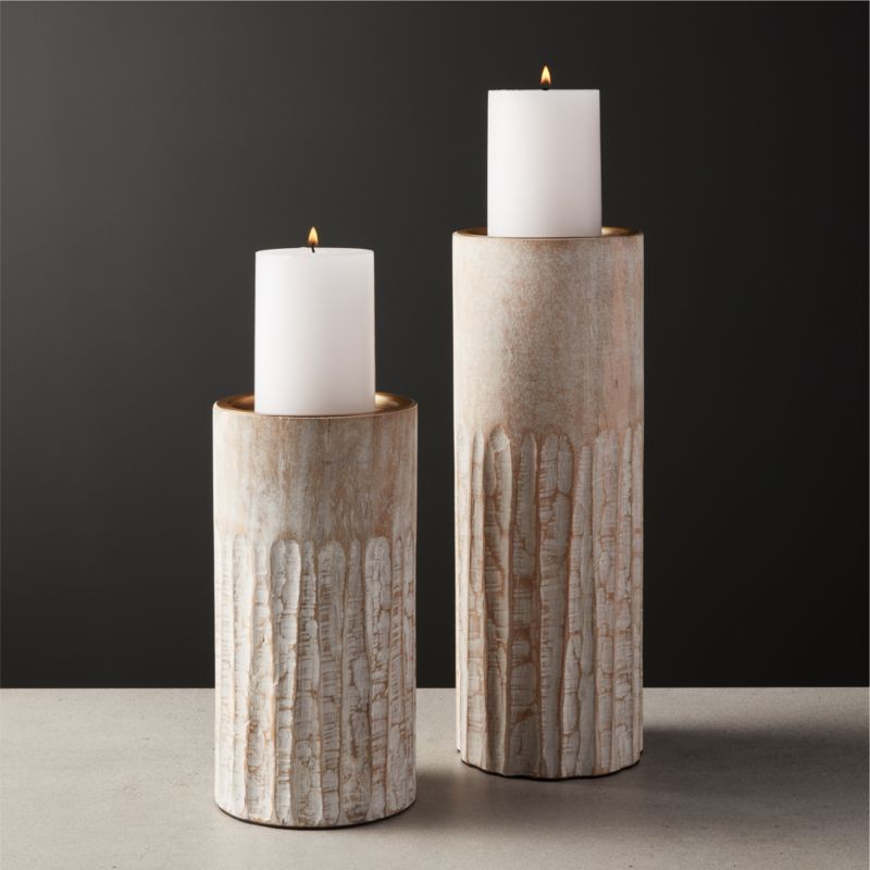 Notch Mango Wood Pillar Candle Holders | CB2 | CB2