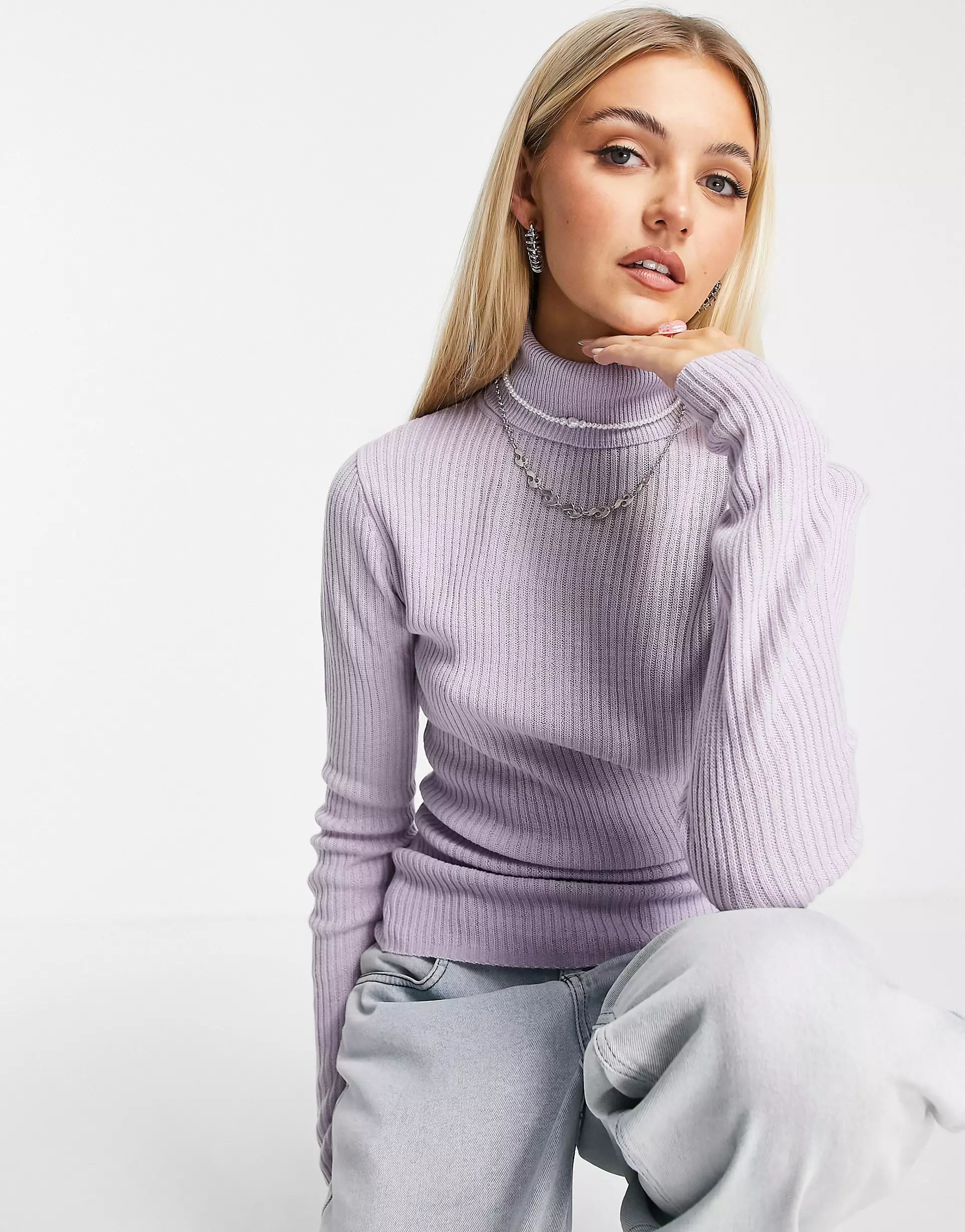 COLLUSION knitted roll neck in lilac | ASOS (Global)
