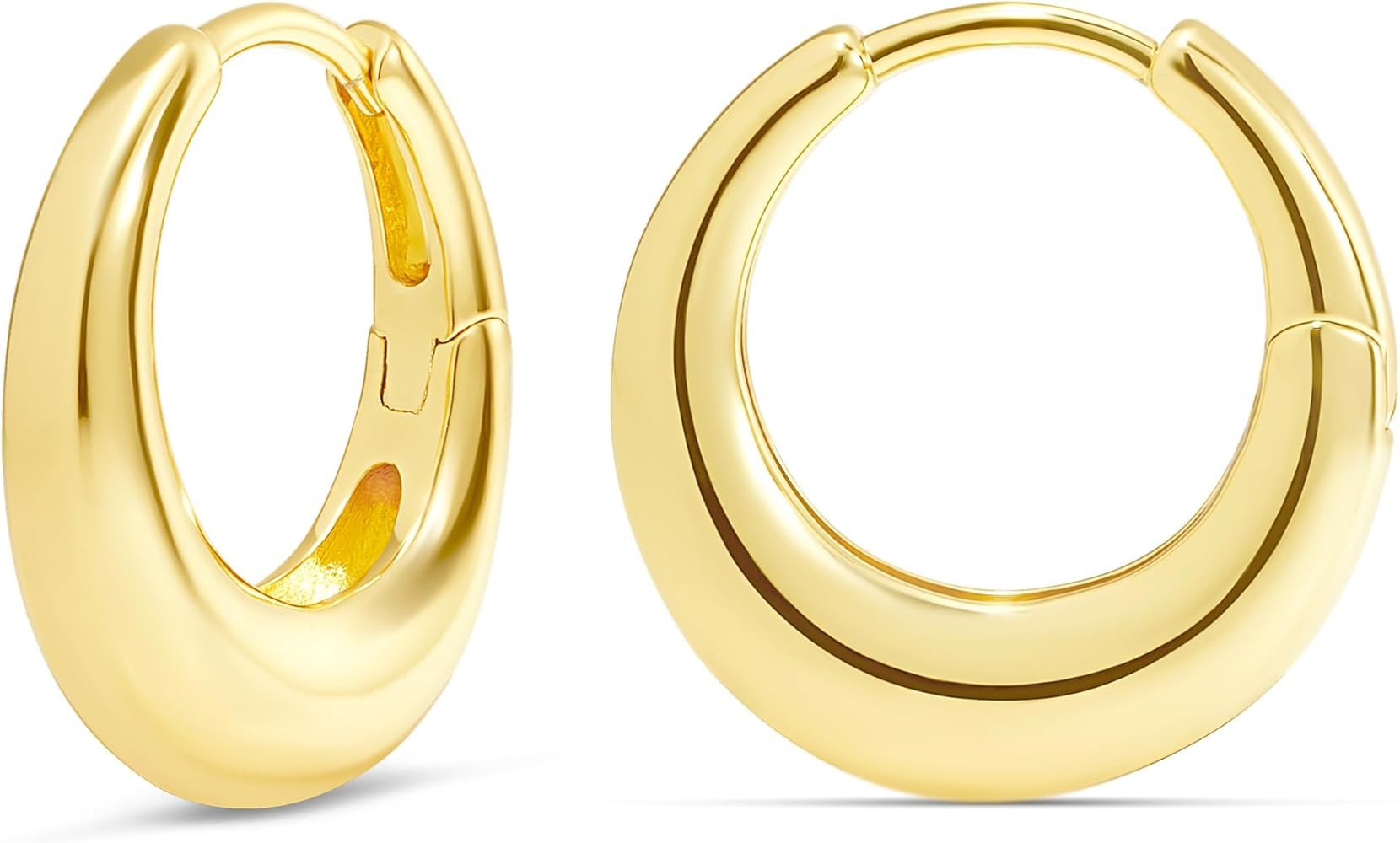 MILLA 14K Gold Plated Hoop Earrings | Small Silver Hoops | Thick Lightweight Chunky Hoop Earrings... | Amazon (US)
