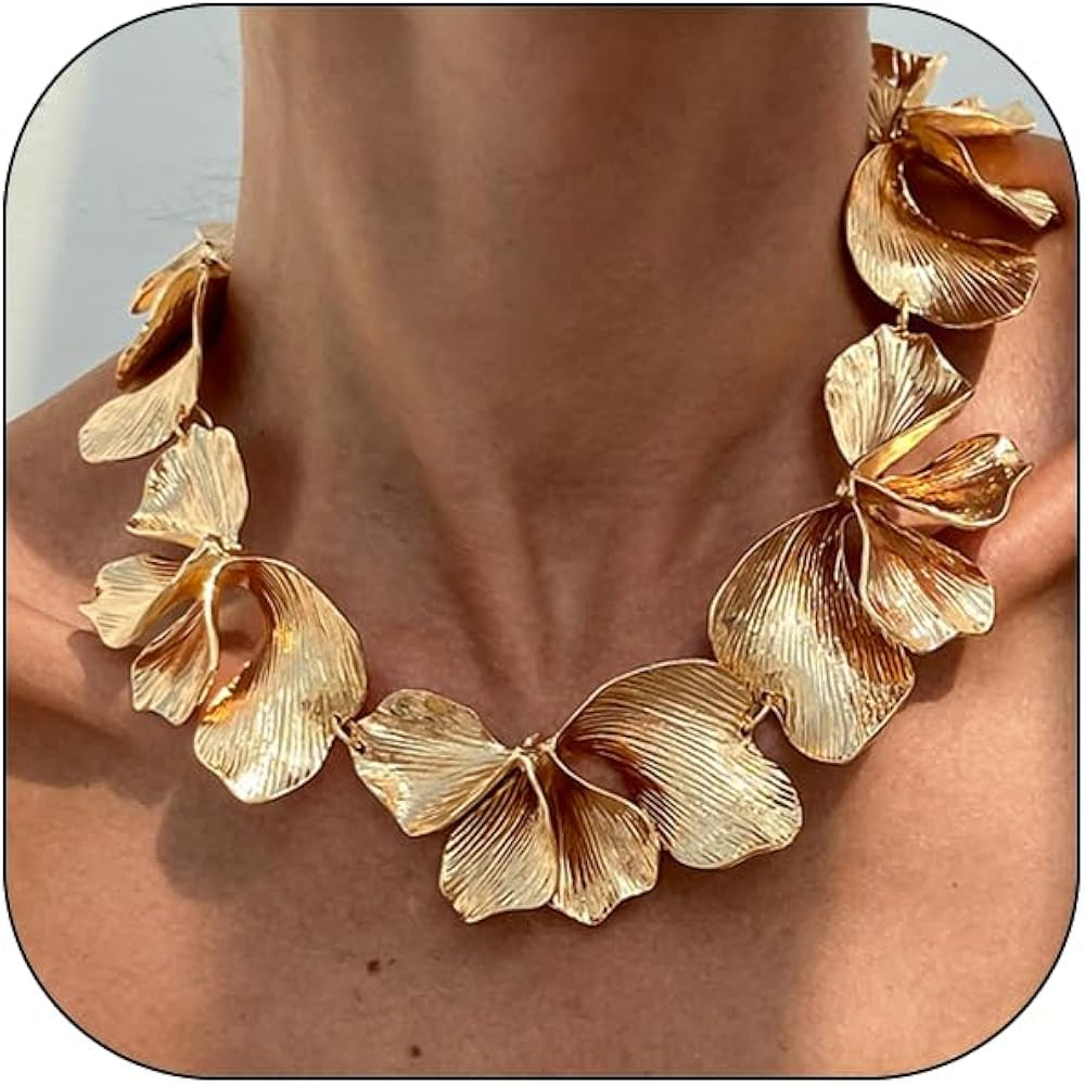Chunky Gold Statement Necklace for Women Irregular Geometric Large Flower Necklaces Sectored Peta... | Amazon (US)