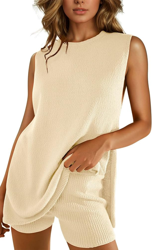 Imily Bela Womens Summer Sweater Sets Sleeveless Knit Tank Tops Matching Shorts 2 Piece Beach Vac... | Amazon (US)