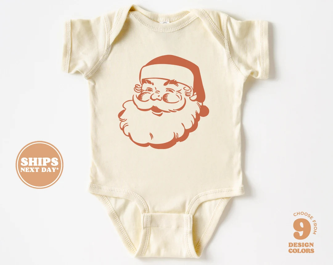 Christmas Baby Onesie® - Santa Christmas Bodysuit - Retro Holiday Natural Onesie® #5466-C | Etsy (US)