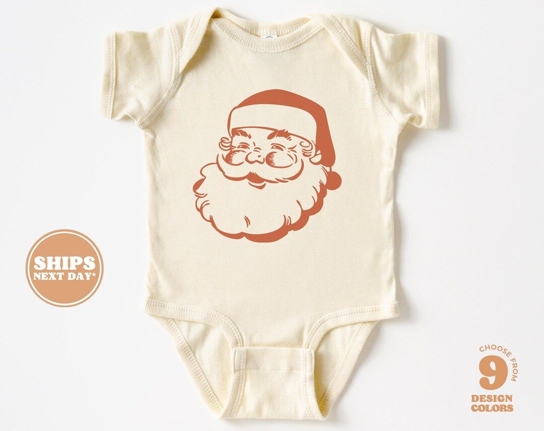 Christmas Baby Onesie® - Santa Christmas Bodysuit - Retro Holiday Natural Onesie® #5466-C | Etsy (US)