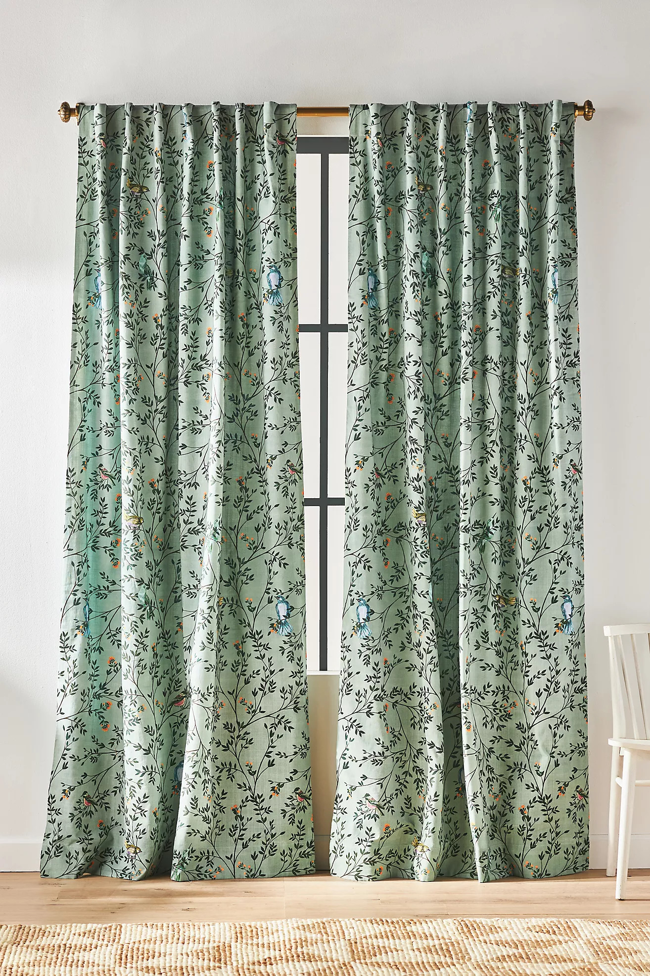 Priyanka Organic Cotton Printed Bird Curtain | Anthropologie (US)