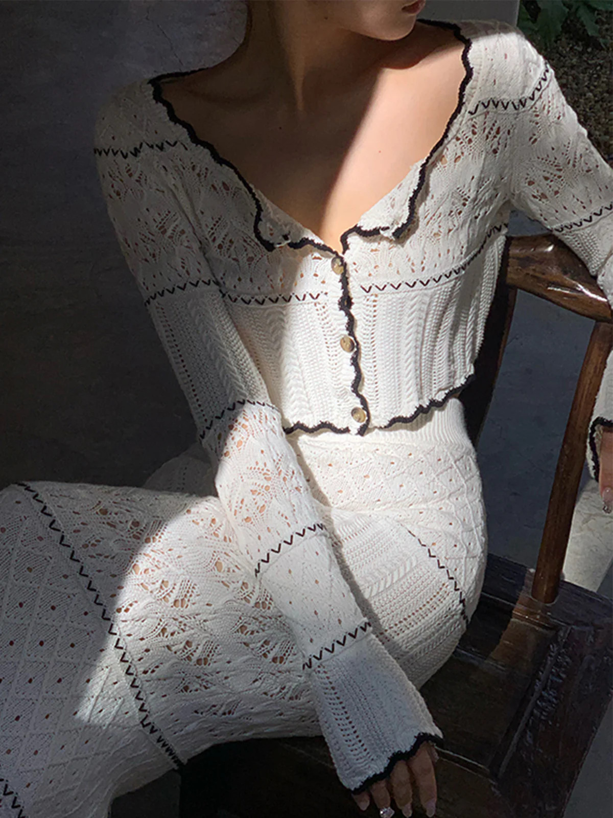 Contrast Binding Knit Cardigan | Commense