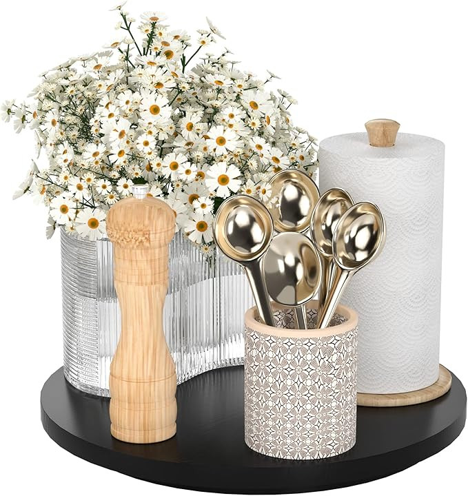 Lazy Susan for Kitchen Organizer - 9-Inch Bamboo Lazy Susan Turntable for Cabinet Pantry Table or... | Amazon (US)