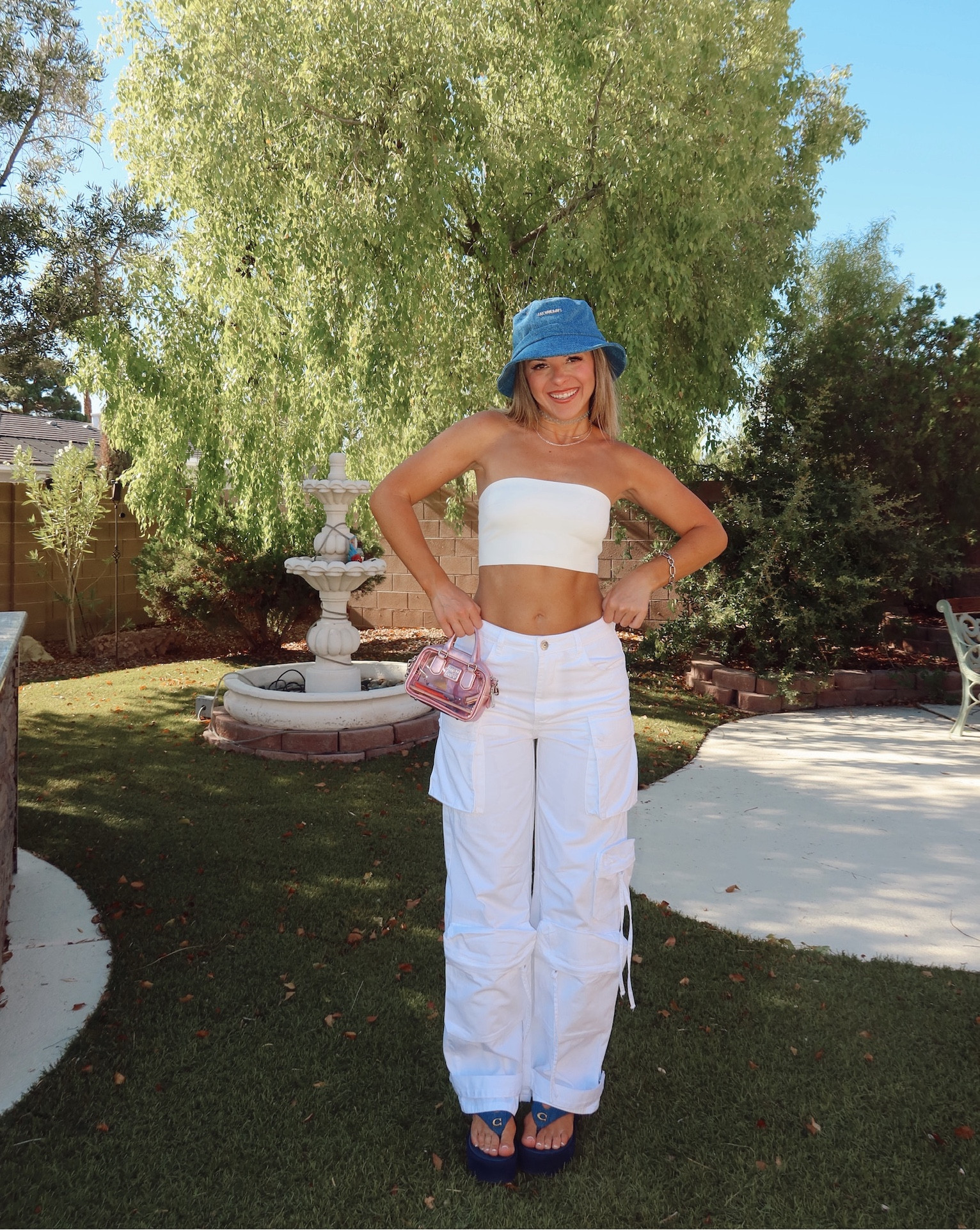 Backstreet Boys concert look white cargo pants with bandeau top blue accessories

Electric picks code: emerson20
Saks code: freeship
Dibs code: Emerson [unbothered bronze]

Wearing my usual smalls/2

Concert
Party look
Vegas
Girls night
Backstreet
Cargo pant
Blue sunglasses
Bucket hat
Denim hat

#LTKParties #LTKStyleTip #LTKShoeCrush
