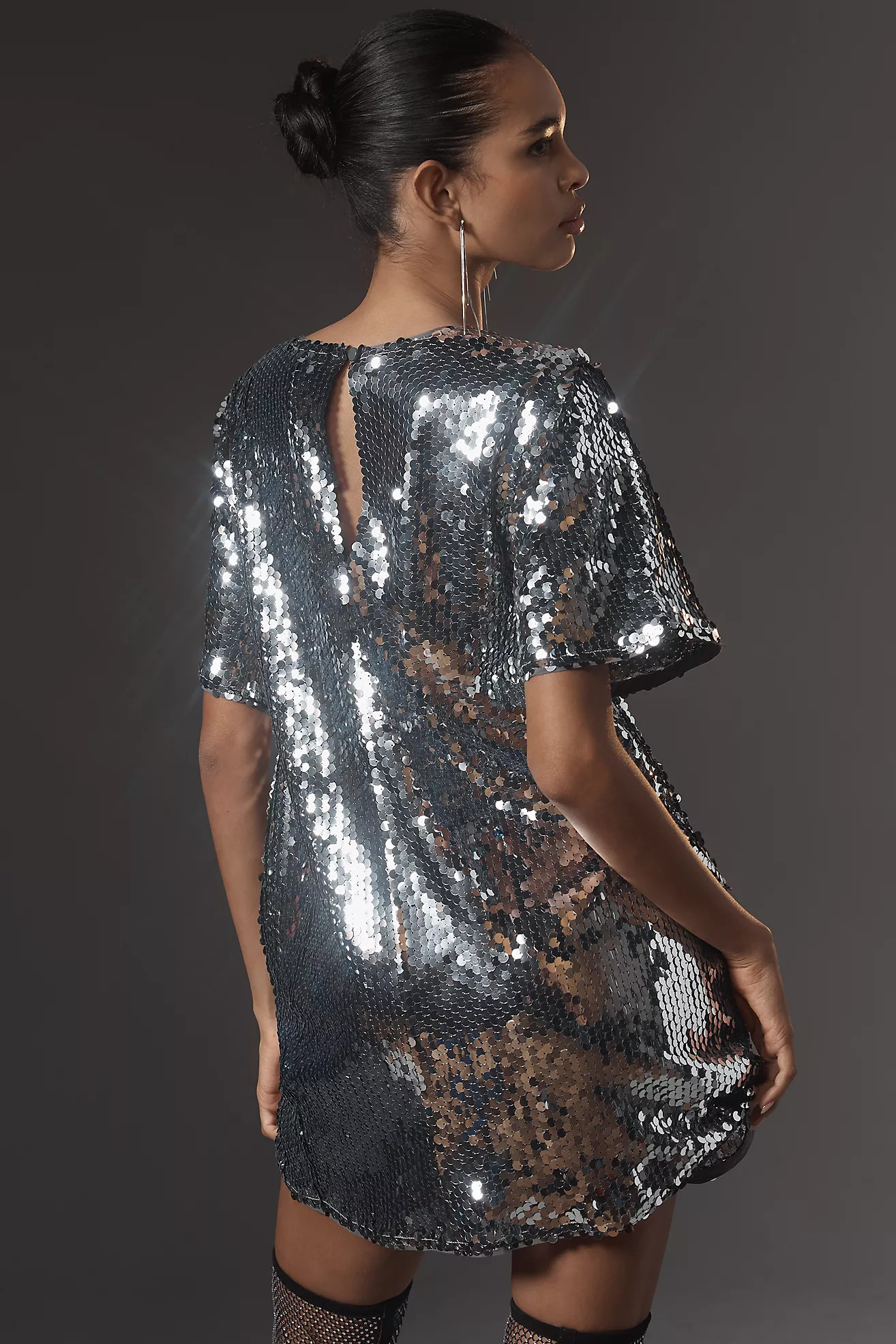 The Emmy Short-Sleeve Swing Mini Dress by Maeve: Sequin Edition | Anthropologie (US)
