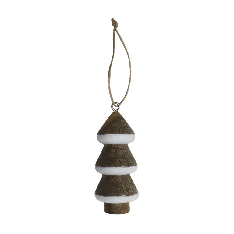 White and Brown Wood Tree Christmas Ornament, 4.25 in, by Holiday Time | Walmart (US)