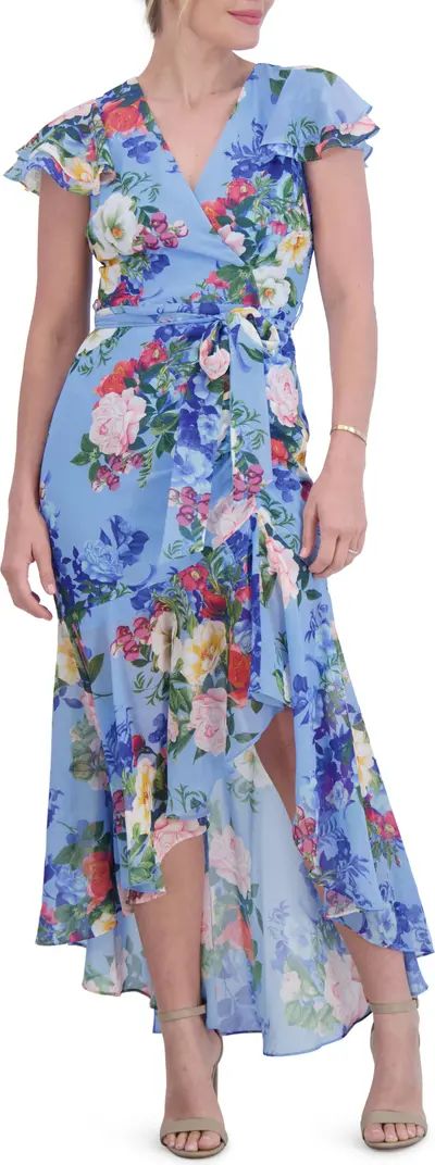 Floral Double Flutter Sleeve High-Low Dress | Nordstrom