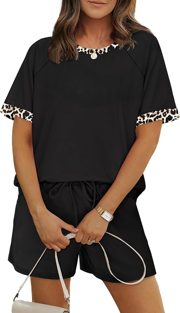 WIHOLL Two Piece Short Sets for Women Casual Summer Outfits Short Sleeve Crew Neck Lounge Matchin... | Amazon (US)