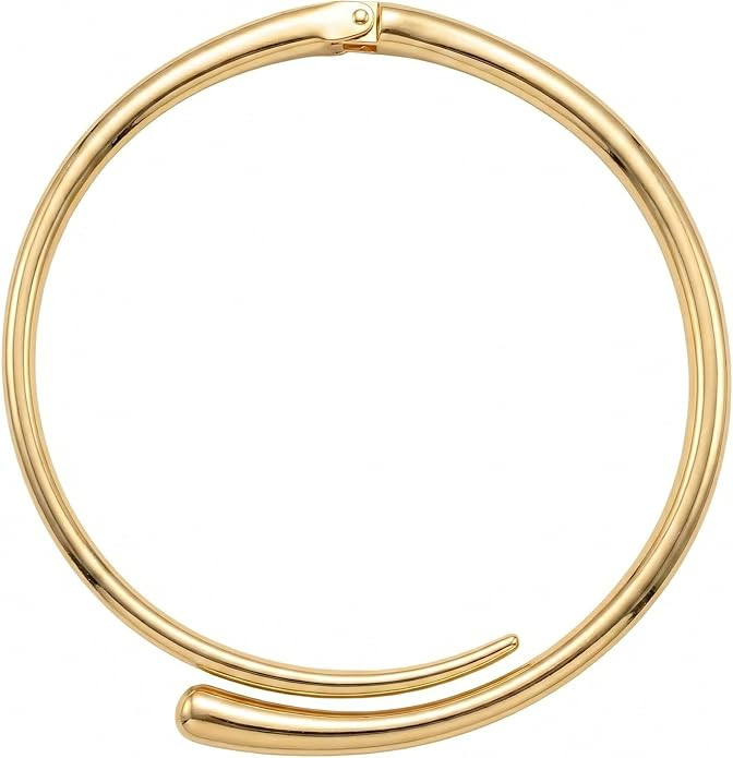 Gold Tone Chunky Collar Necklace for Women - Rigid Metal Torque Choker with Easy-Open Spring Hing... | Amazon (US)