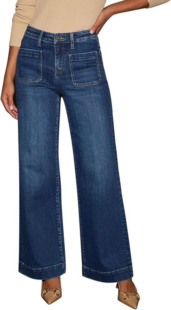 Wide Leg Jeans for Women - High Waisted Baggy Jeans Stretch Loose Denim Pants | Amazon (US)