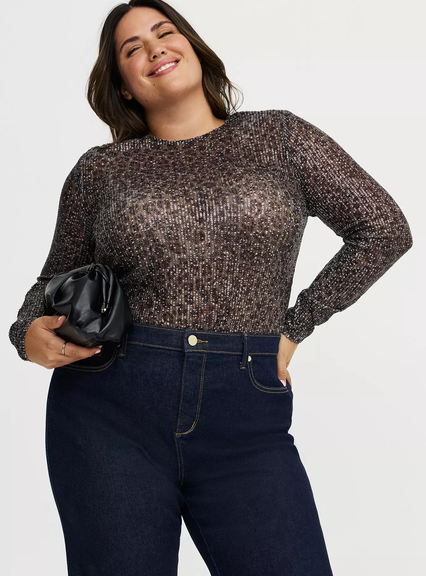 Sequin & Mesh Long Sleeve Top | Torrid (US & Canada)