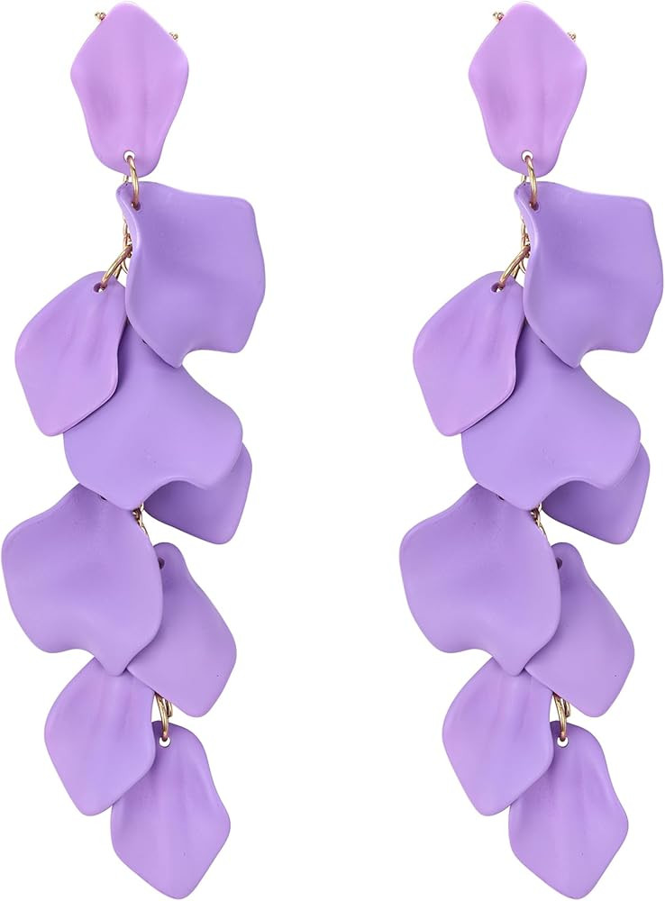 Acrylic Rose Petal Long Dangle Drop Earrings for Women Large Big Statement Dangling Earrings for ... | Amazon (US)